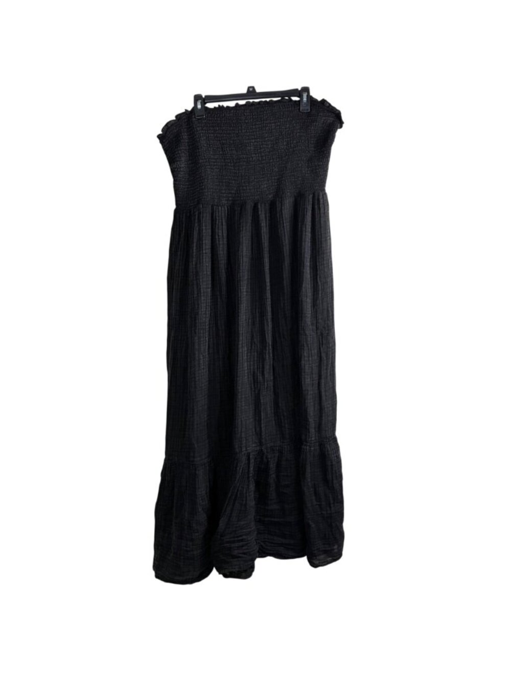 Anthropologie Marisol Maxi Dress 2X Black Smocked Gauze Strapless Tiered Cotton - Picture 8 of 9